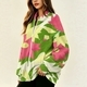 Colorful Plant Print German Velvet Zip Jacket For Women
