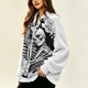 Colorful Plant Print German Velvet Zip Jacket For Women