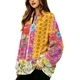 Colorful Plant Print German Velvet Zip Jacket For Women