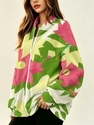 Colorful Plant Print German Velvet Zip Jacket For Women