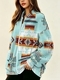 Colorful Plant Print German Velvet Zip Jacket For Women