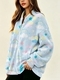 Colorful Plant Print German Velvet Zip Jacket For Women