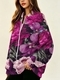 Colorful Plant Print German Velvet Zip Jacket For Women