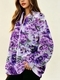 Colorful Plant Print German Velvet Zip Jacket For Women