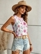 Henley Neck Printed Button Sleeveless Tank Top