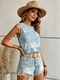 Henley Neck Printed Button Sleeveless Tank Top