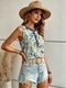 Henley Neck Printed Button Sleeveless Tank Top