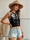 Henley Neck Printed Button Sleeveless Tank Top