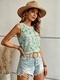 Henley Neck Printed Button Sleeveless Tank Top
