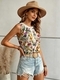 Henley Neck Printed Button Sleeveless Tank Top