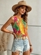 Henley Neck Printed Button Sleeveless Tank Top