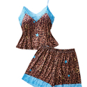 Leopard print Leopard Print Lace Splicing Cami And Shorts Loungewear Set For Women