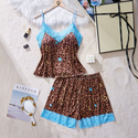 Leopard print Leopard Print Lace Splicing Cami And Shorts Loungewear Set For Women