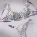Lila Spitzenbesticktes Druck-BH-Zweiteiler-Set für Damen