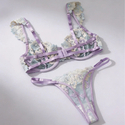 Lila Spitzenbesticktes Druck-BH-Zweiteiler-Set für Damen