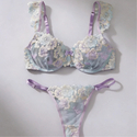 Lila Spitzenbesticktes Druck-BH-Zweiteiler-Set für Damen