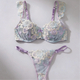 Lila Spitzenbesticktes Druck-BH-Zweiteiler-Set für Damen