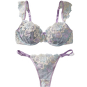 Lila Spitzenbesticktes Druck-BH-Zweiteiler-Set für Damen