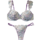 Lila Spitzenbesticktes Druck-BH-Zweiteiler-Set für Damen
