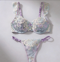 Lila Spitzenbesticktes Druck-BH-Zweiteiler-Set für Damen
