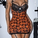 Pumpkin smiley face Halloween Pumpkin Print Lace Panel Cami Bodycon Nightdress