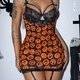 Pumpkin smiley face Halloween Pumpkin Print Lace Panel Cami Bodycon Nightdress