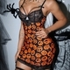 Pumpkin smiley face Halloween Pumpkin Print Lace Panel Cami Bodycon Nightdress