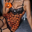 Pumpkin smiley face Halloween Pumpkin Print Lace Panel Cami Bodycon Nightdress