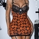 Pumpkin smiley face Halloween Pumpkin Print Lace Panel Cami Bodycon Nightdress