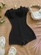 Schwarzer schmal geschnittener Dessous-Romper mit Rüschen und Off-Shoulder-Design