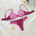 Bordeauxrotes Push-Up-BH-und-Höschen-Set aus Spitze mit hohlem Dreiecksdesign