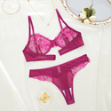 Bordeauxrotes Push-Up-BH-und-Höschen-Set aus Spitze mit hohlem Dreiecksdesign