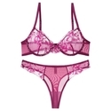 Bordeauxrotes Push-Up-BH-und-Höschen-Set aus Spitze mit hohlem Dreiecksdesign