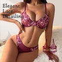 Bordeauxrotes Push-Up-BH-und-Höschen-Set aus Spitze mit hohlem Dreiecksdesign