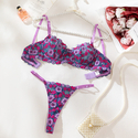 Lila florales Spitzen-BH-und-Höschen-Set, transparente westliche Dessous