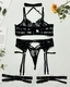 Black Lace Embroidered Halter Bra And Garter Four-Piece Lingerie Set