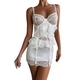 White French Lace Ruffle Corset Garter Set Sheer Cami Bustier Bodycon Skirt