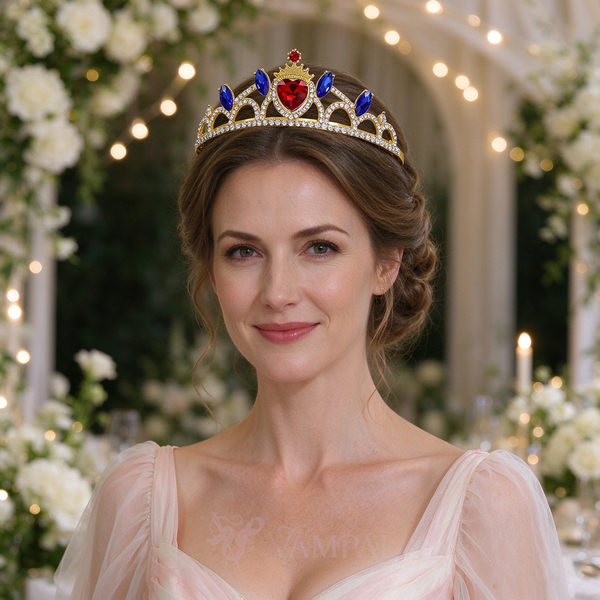 Ruby And Sapphire Bridal Crown Alloy Headpiece