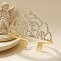 Elegant Alloy Birthday Crown Hair Comb Tiara