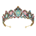 Vintage Gold Alloy Bridal Crown With Colorful Rhinestones
