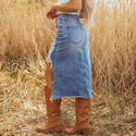 High Waist Long Denim Skirt With Pockets