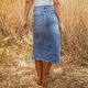 High Waist Long Denim Skirt With Pockets