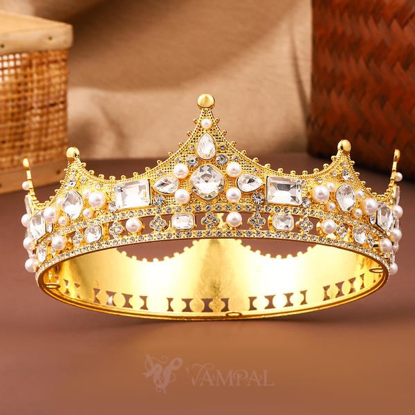 Vintage Gold Electroplated Round Crown Pearl Hair Accessory