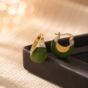 Leichte Luxus vergoldete grüne Glasur Ohrringe Green Glaze Teardrop Ear Cuffs With Zircon Inlay