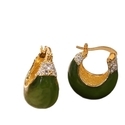 Leichte Luxus vergoldete grüne Glasur Ohrringe Green Glaze Teardrop Ear Cuffs With Zircon Inlay