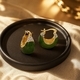 Light luxury gilded green glaze earrings Green Glaze Teardrop Ear Cuffs With Zircon Inlay