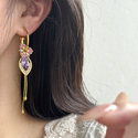 Fünfriemen-Blumen-Tassel-Ohrringe Amethyst Butterfly Earrings For Women