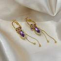 Fünfriemen-Blumen-Tassel-Ohrringe Amethyst Butterfly Earrings For Women