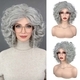 Grey Short Curly Grandma Wig Set Halloween Costume Headpiece For Women