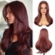 Burgundy Wine Red Gradient Long Curly Wavy Synthetic Wig For Women
